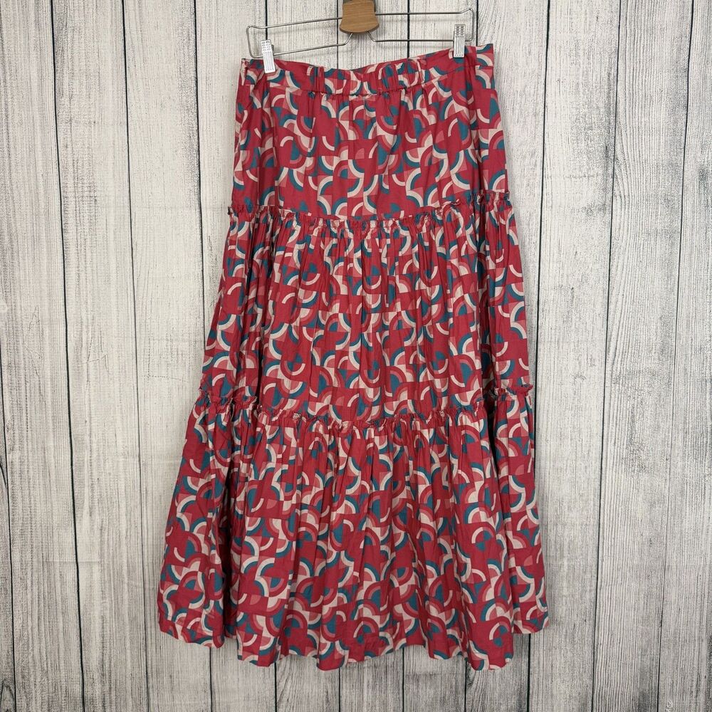 Sundance Pink and Blue Abstract Print Tiered Maxi Skirt - Picture 3 of 8